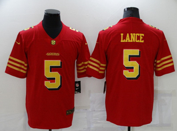 Men's San Francisco 49ers #5 Trey Lance Red Gold Vapor Untouchable Limited Stitched Jersey Men's San Francisco 49ers #5 Trey Lance Red Gold Vapor Untouchable Limited Stitched Jersey